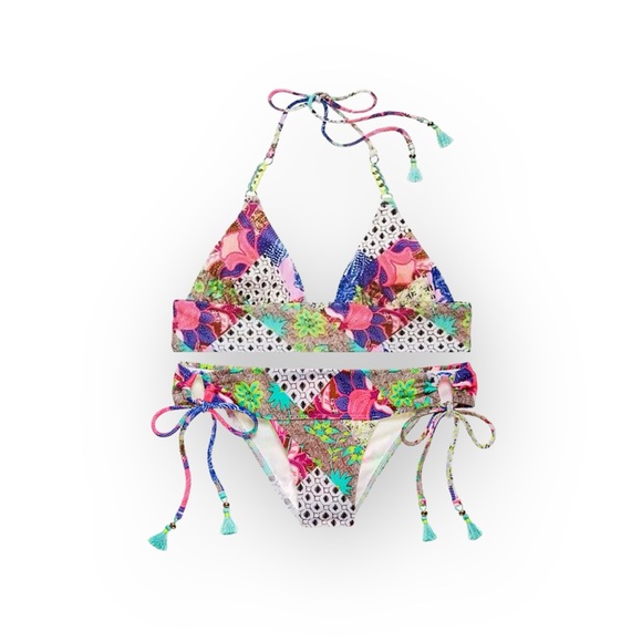 new Victoria Secret ☀︎︎ Embroidered Babe 2Pc Bikini Set ☀︎︎ Patchwork Bali ☀︎︎ L - Picture 15 of 16